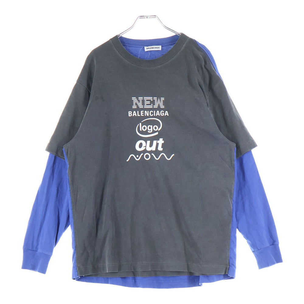 BALENCIAGA(バレンシアガ) 18SS Tシャツドッキング クルーネック 長袖Tシャツ カットソー ネイビー/グレー 518237 TAV04