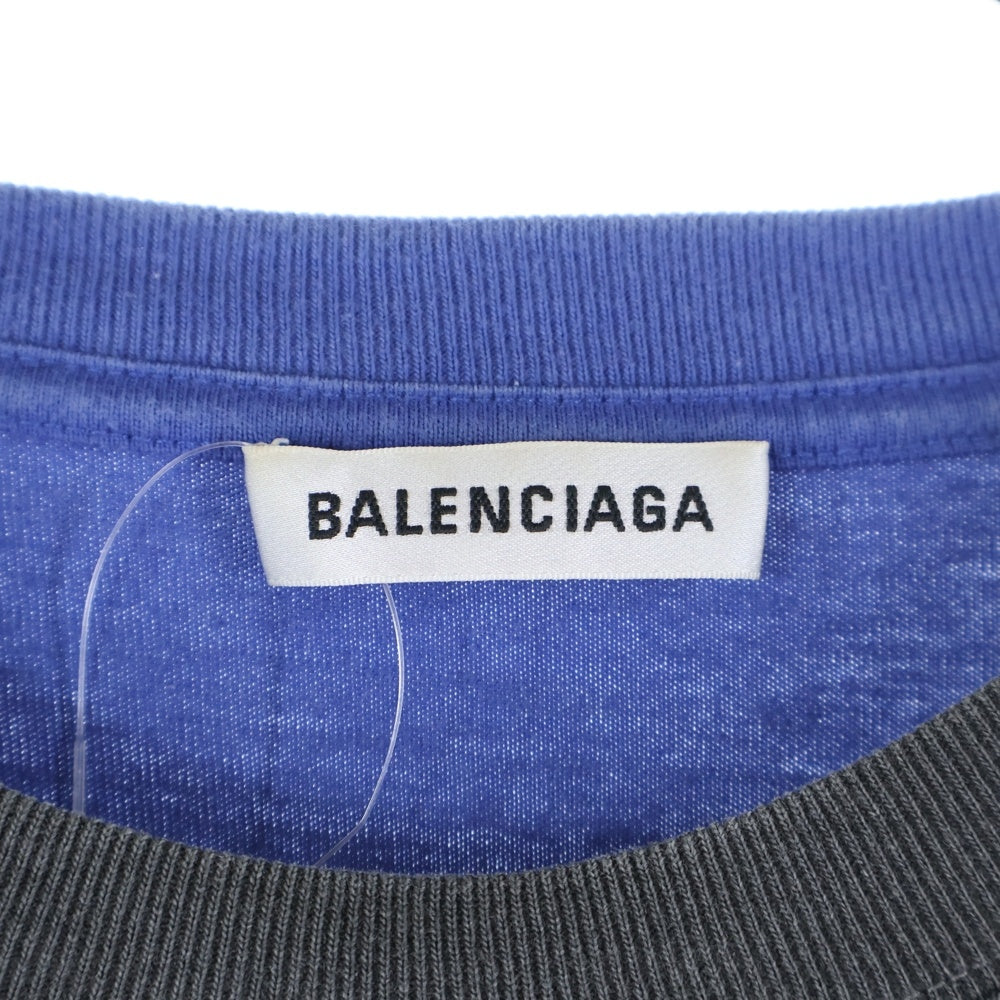 BALENCIAGA(バレンシアガ) 18SS Tシャツドッキング クルーネック 長袖Tシャツ カットソー ネイビー/グレー 518237 TAV04