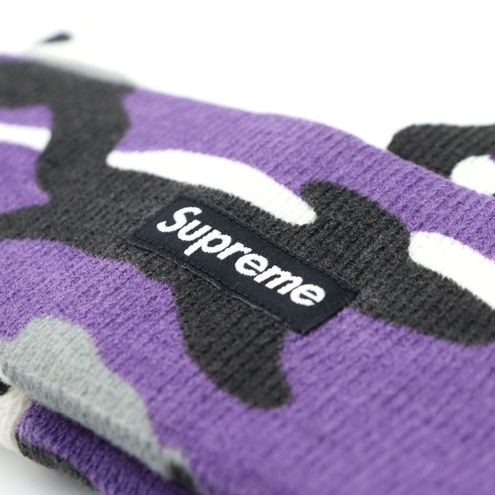 SUPREME(シュプリーム) 16AW Camo Beanie スモールボックスロゴ カモフラ柄 アクリル ビーニー ニット帽 パープル/ホワイト