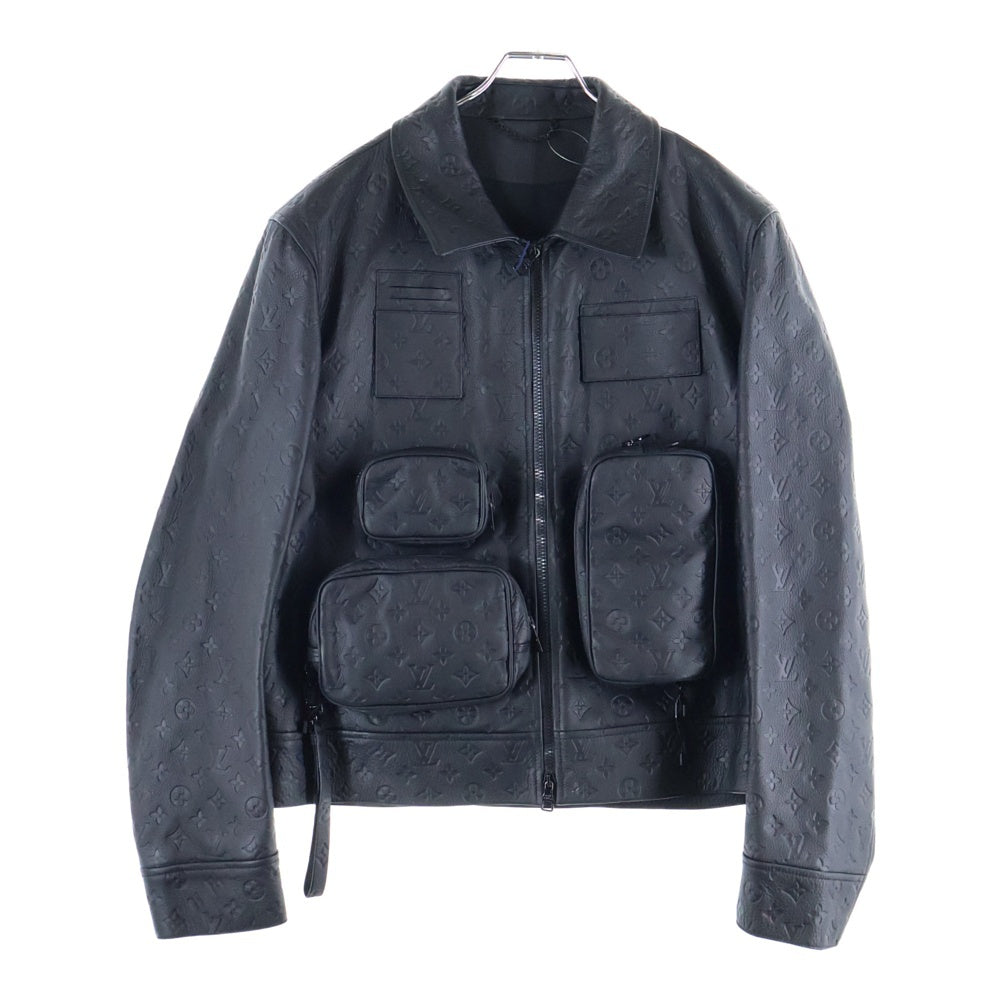 LOUIS VUITTON(ルイヴィトン) 23SS Monogram Embossed Utility Jacket モノグラムエンボスユティリティ レザージャケット HIL46EQXS ブラック