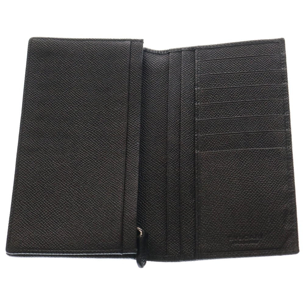 BVLGARI(ブルガリ) ロゴプレート レザー 折り畳み長財布 ロングウォレット ブラック