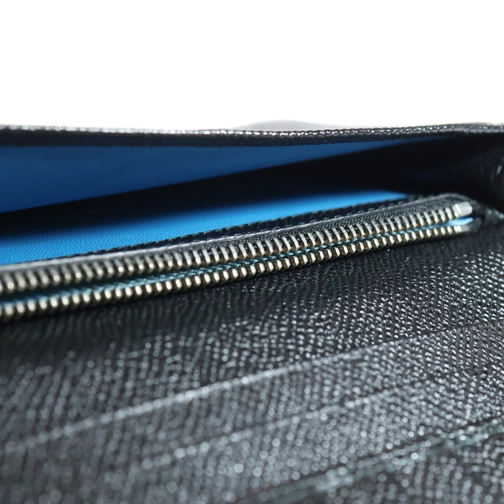 BVLGARI(ブルガリ) ロゴプレート レザー 折り畳み長財布 ロングウォレット ブラック