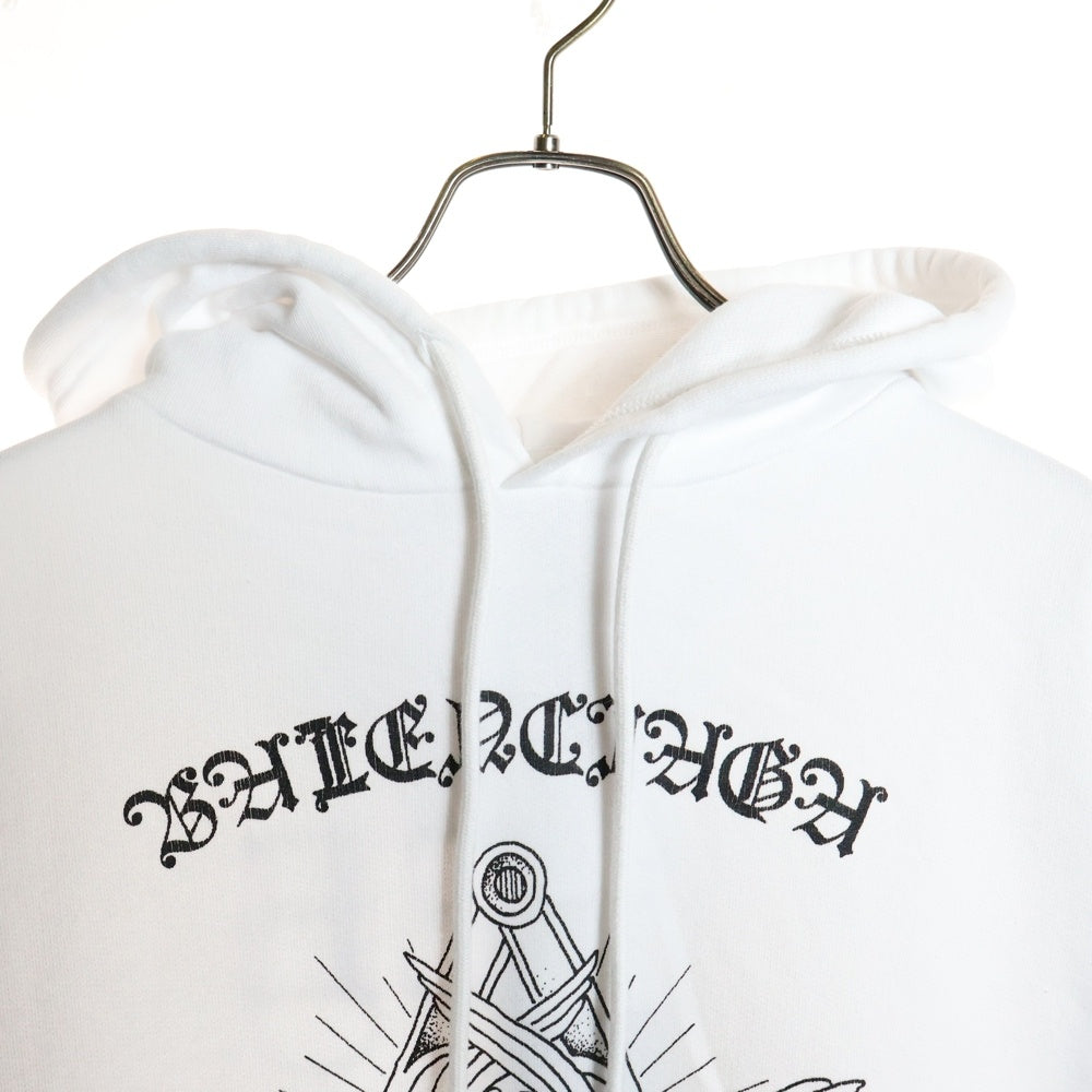 BALENCIAGA(バレンシアガ) 19AW ゴシック 両面プリント スウェットプルオーバーパーカー 570811 TJVE9 ホワイト