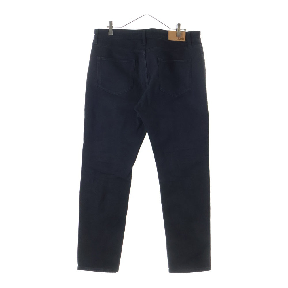 KITH(キス) 24SS CENTRE STRAIGHT DENIM JEANS レザーパッチ付き ジップフライ ストレートデニムパンツ ブラック 24-030-060-0011-7-0