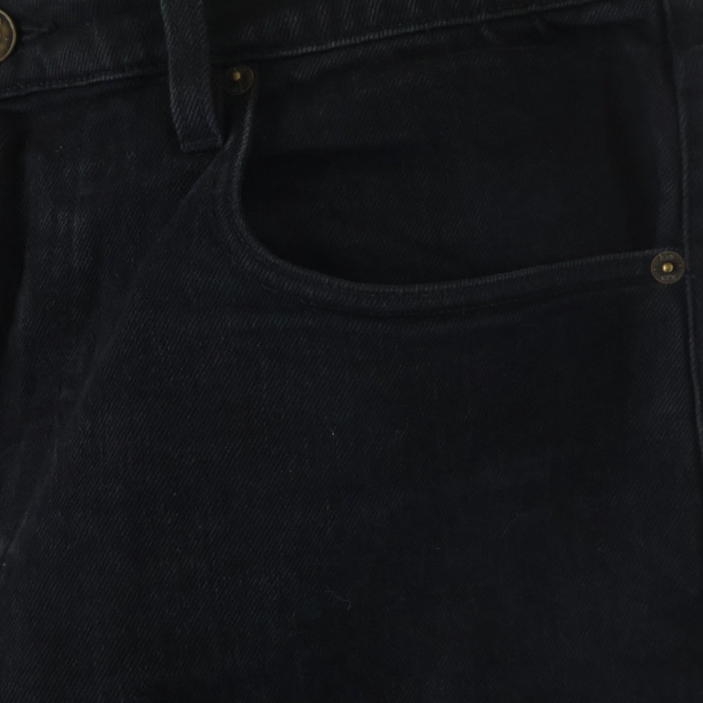 KITH(キス) 24SS CENTRE STRAIGHT DENIM JEANS レザーパッチ付き ジップフライ ストレートデニムパンツ ブラック 24-030-060-0011-7-0