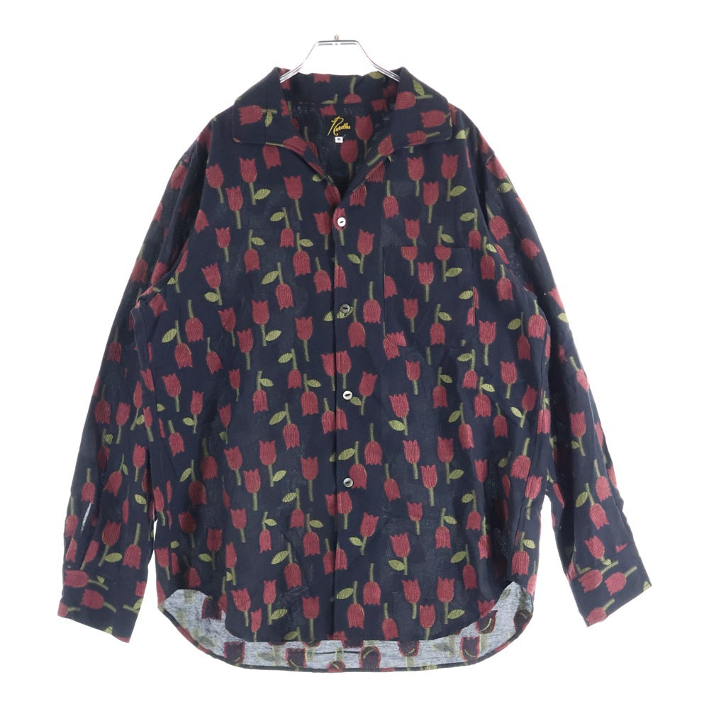 Needles(ニードルス) Italian Collar Shirt-R/W Tulip Jacquard チューリップ柄 オープンカラー コットン混 長袖シャツ ロングスリーブ ブラック/レッド QV270