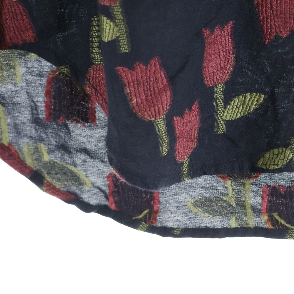 Needles(ニードルス) Italian Collar Shirt-R/W Tulip Jacquard チューリップ柄 オープンカラー コットン混 長袖シャツ ロングスリーブ ブラック/レッド QV270