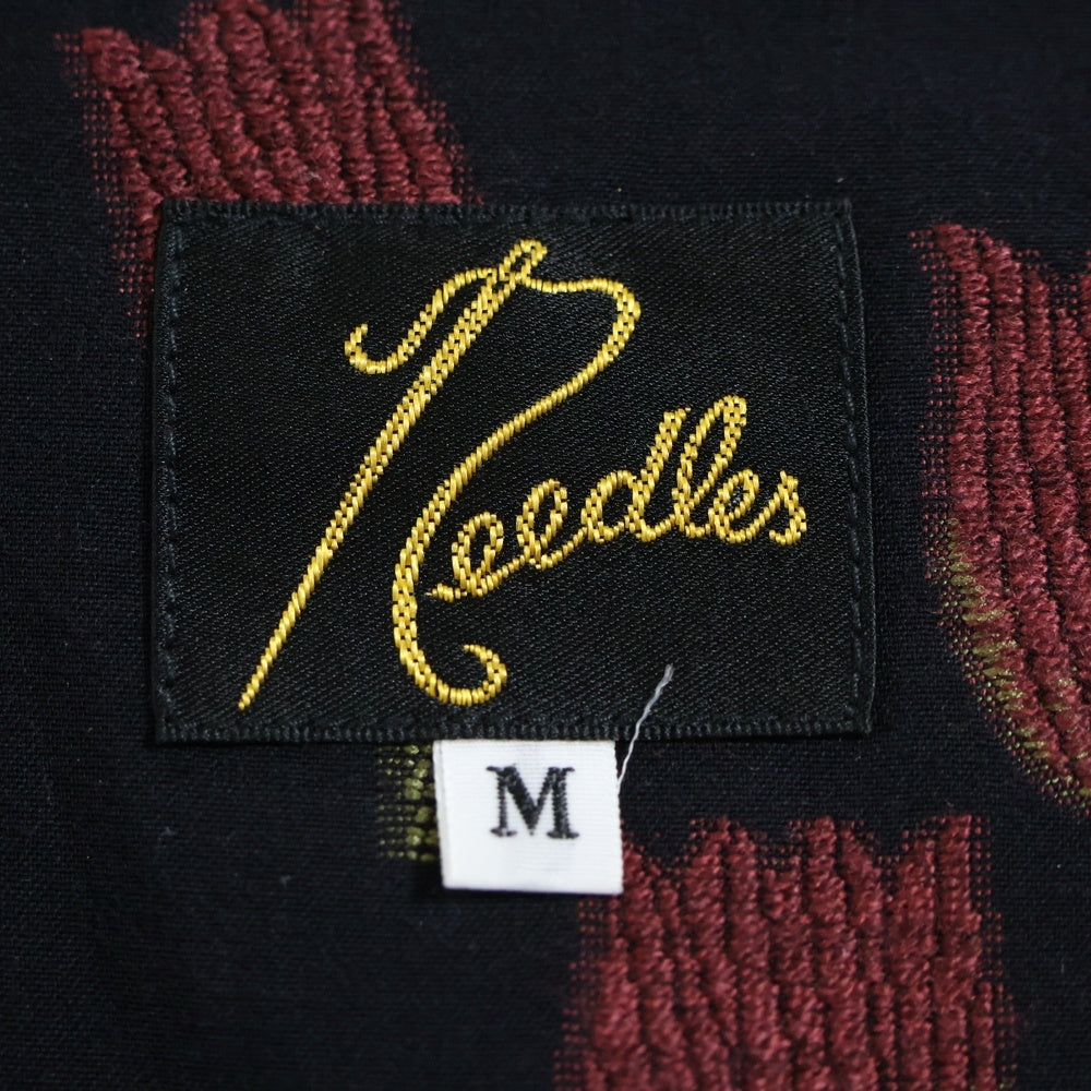 Needles(ニードルス) Italian Collar Shirt-R/W Tulip Jacquard チューリップ柄 オープンカラー コットン混 長袖シャツ ロングスリーブ ブラック/レッド QV270
