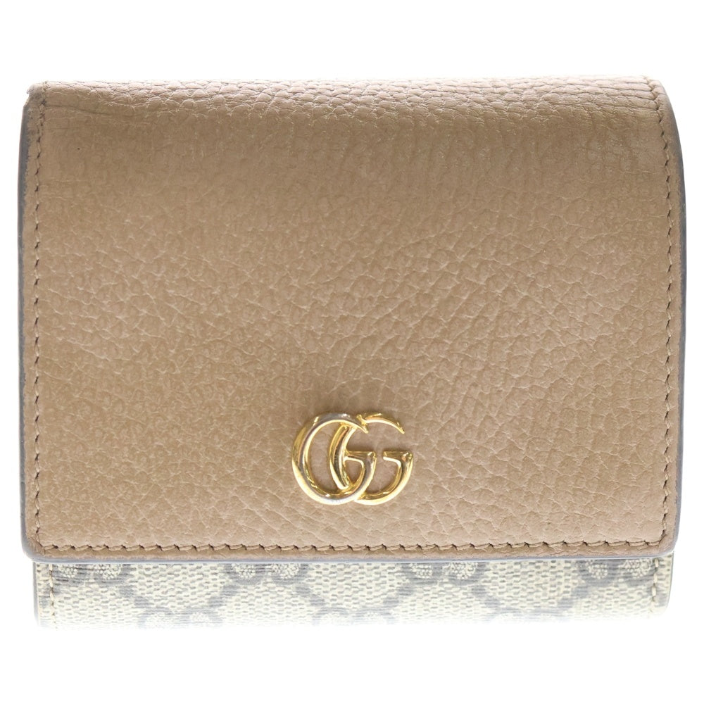 GUCCI(グッチ) GGロゴ バイカラー ミディアム PVCレザー 二つ折り財布 コンパクトウォレット ブラウン 598587