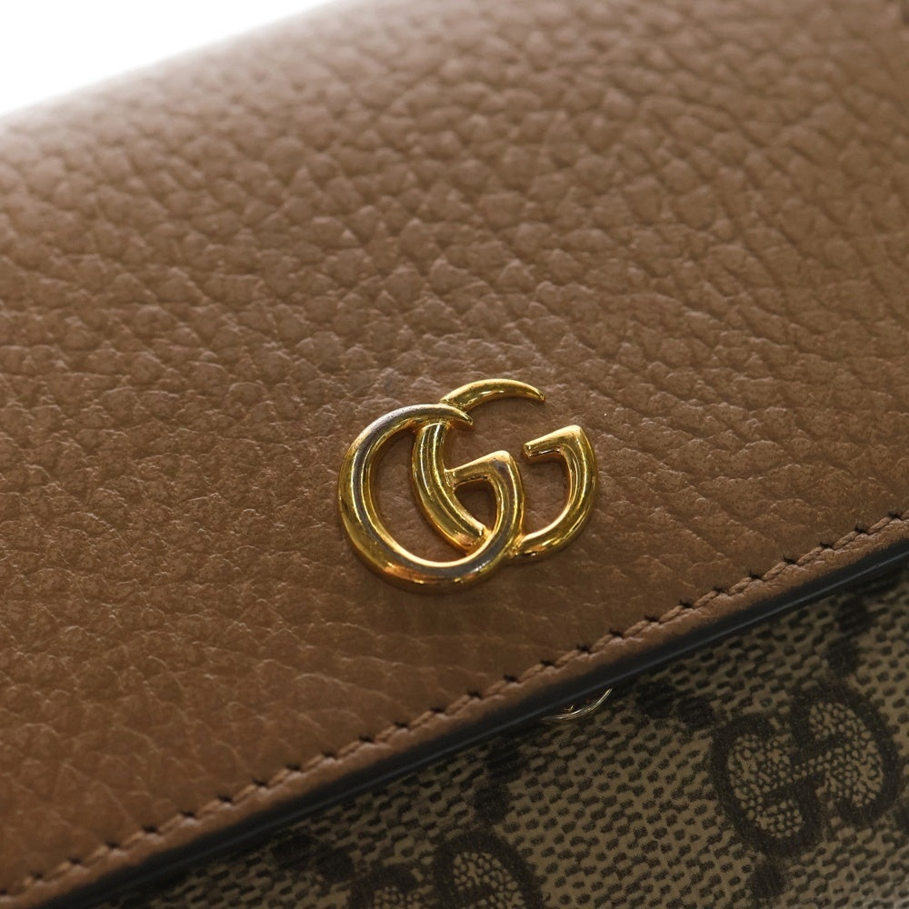 GUCCI(グッチ) GGロゴ バイカラー ミディアム PVCレザー 二つ折り財布 コンパクトウォレット ブラウン 598587