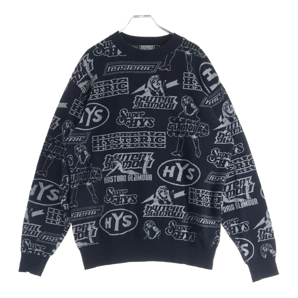 HYSTERIC GLAMOUR(ヒステリックグラマー) VIXEN BOX柄 クルーネック ジャガード 長袖ニットセーター ブラック/グレー 02233NS12