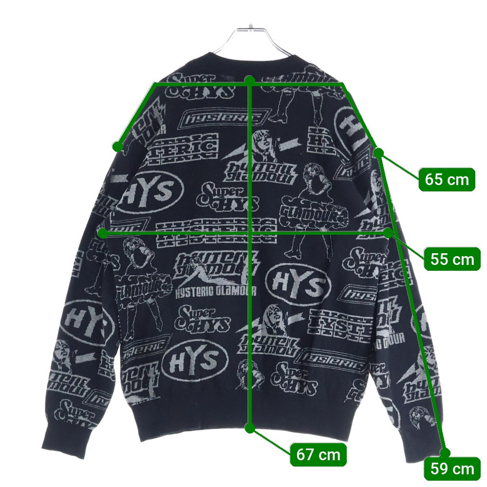 HYSTERIC GLAMOUR(ヒステリックグラマー) VIXEN BOX柄 クルーネック ジャガード 長袖ニットセーター ブラック/グレー 02233NS12