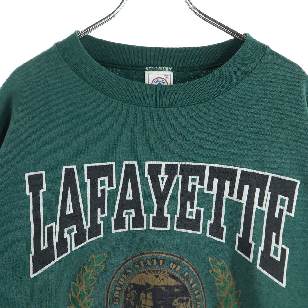 VINTAGE(ヴィンテージ) 90S DELTA LAFAYETTE カレッジロゴ クルーネック 長袖スウェット トレーナー グリーン