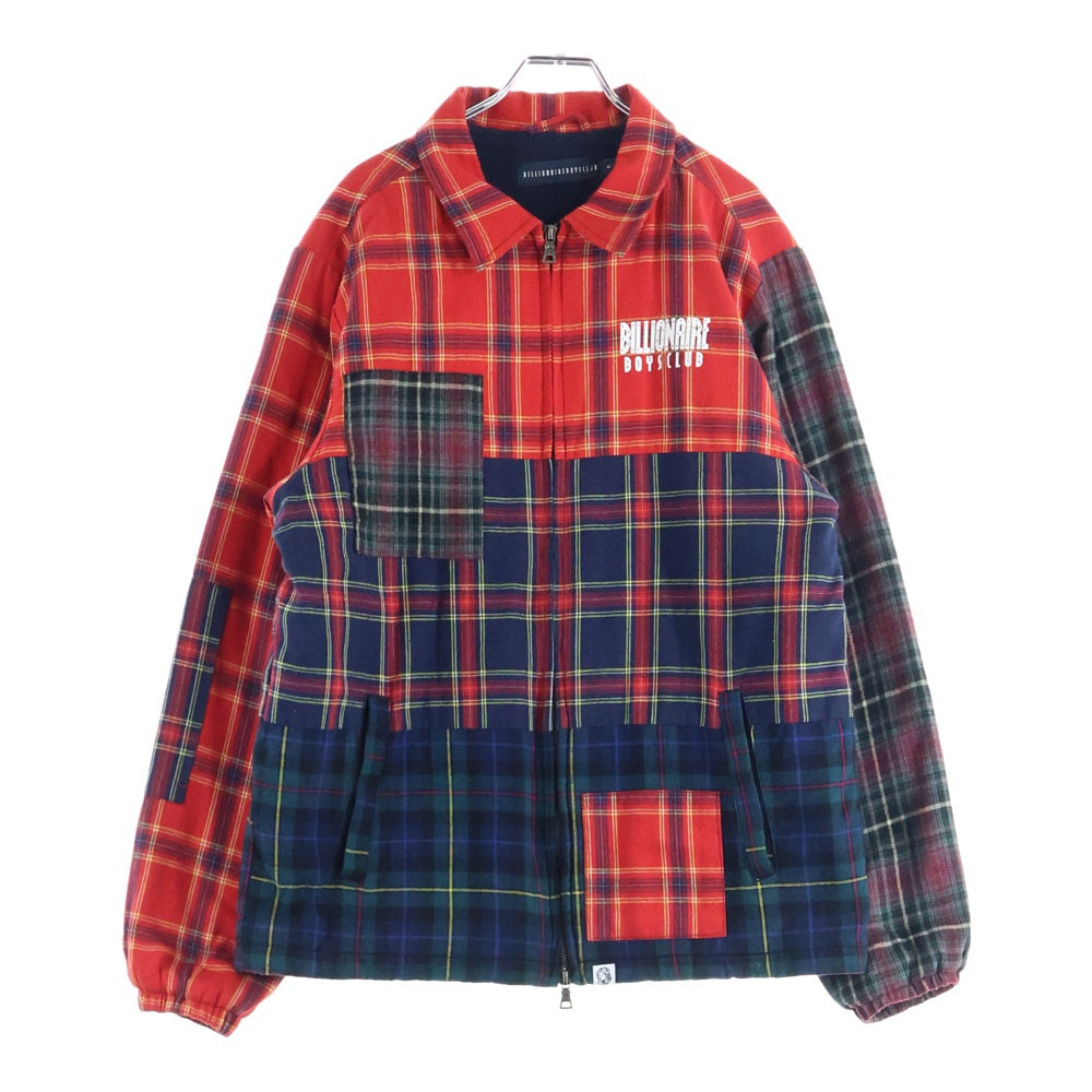 BILLIONAIRE BOYS CLUB(ビリオネアボーイズクラブ) Check Zip Up Jacket チェック柄 パッチワーク ジップアップジャケット レッド/ネイビー