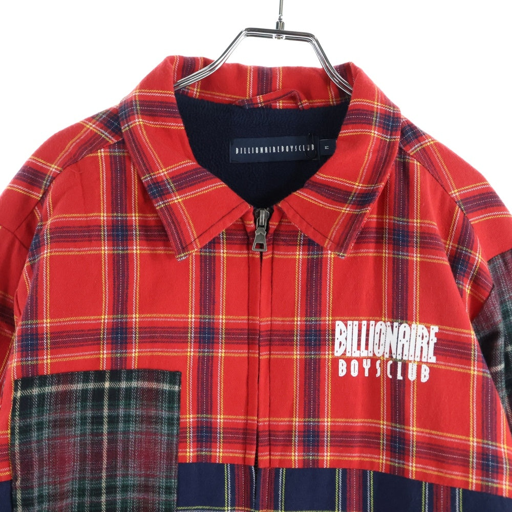 BILLIONAIRE BOYS CLUB(ビリオネアボーイズクラブ) Check Zip Up Jacket チェック柄 パッチワーク ジップアップジャケット レッド/ネイビー