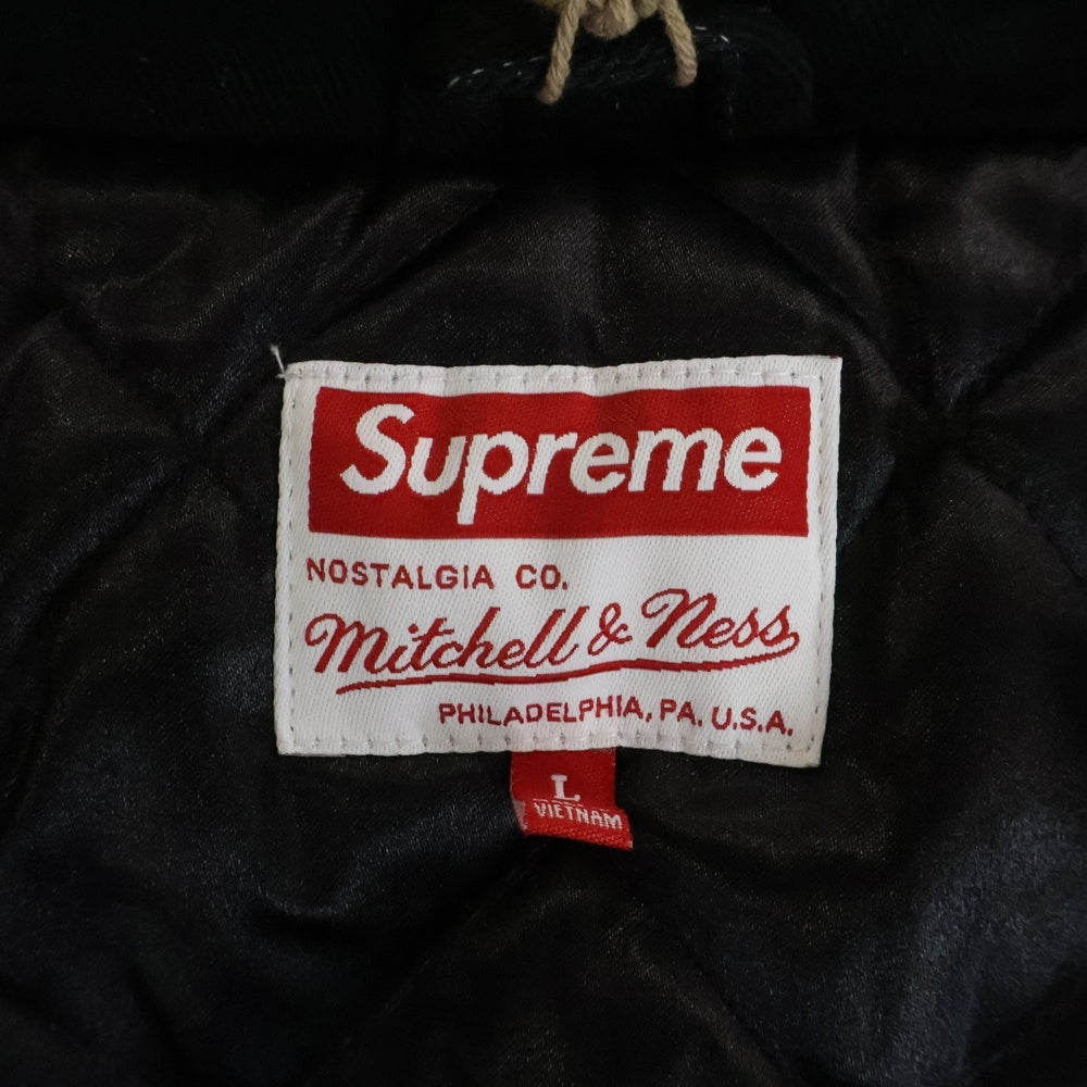 希少XL✨シュプリームxミッチェル&ネス キルテッドスポーツジャケット 黒 Supreme Mitchell & Ness Twill Stadium Jacket Black Men's - FW24 - US