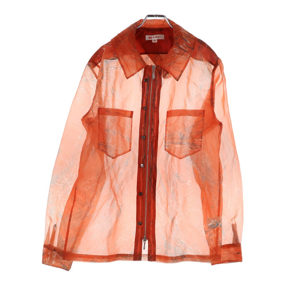 MASU(エムエーエスユー) ZIP-UP MARBLE BANDANA SHIRT バンダナ柄 ナイロン ジップアップ 長袖シャツ オレンジ MVFW-SH0422