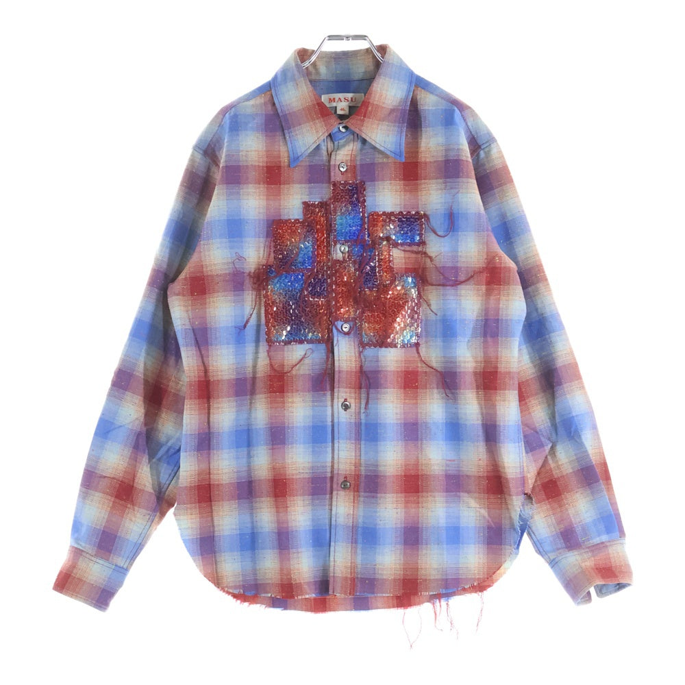 MASU(エムエーエスユー) 22AW RAINBOW DUST SHIRT スパンコール チェック柄 長袖シャツ ロングスリーブ マルチカラー MVFW-SH0122