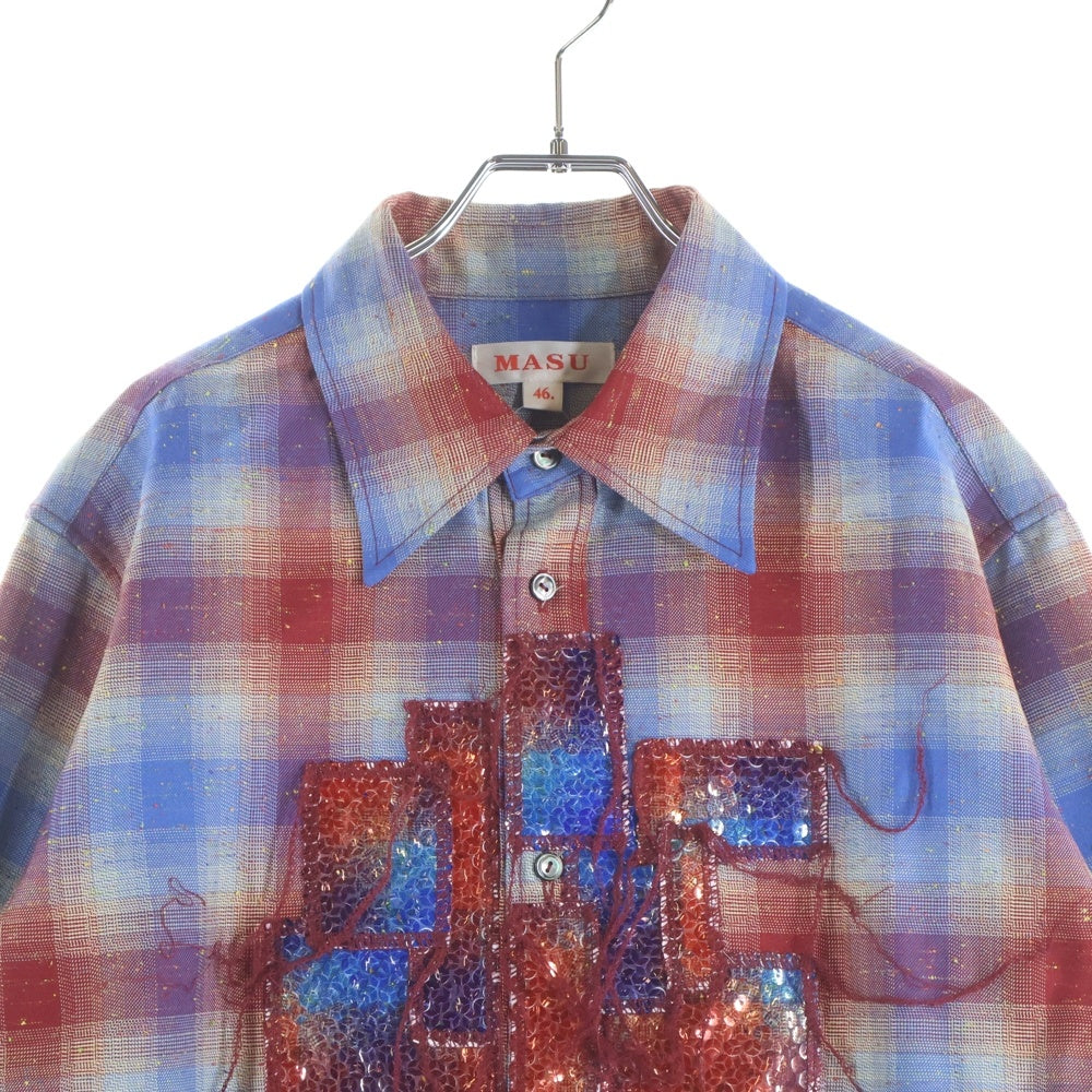 MASU(エムエーエスユー) 22AW RAINBOW DUST SHIRT スパンコール チェック柄 長袖シャツ ロングスリーブ マルチカラー MVFW-SH0122