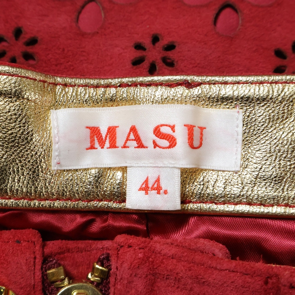 MASU(エムエーエスユー) GOAT LEATHER PANTS ゴートレザー フラワーカットアウト ジップフライ レザーパンツ レッド MVFW-PT0722 レディース