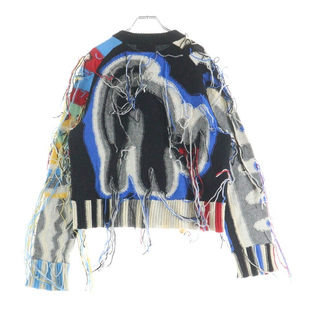 CHARLES JEFFREY LOVERBOY(チャールズジェフリーラバーボーイ) フリンジ アートグラフィック クルーネック 長袖ニットセーター マルチカラー