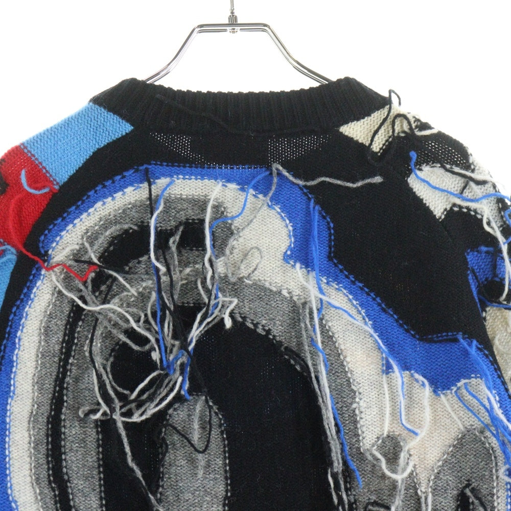 CHARLES JEFFREY LOVERBOY(チャールズジェフリーラバーボーイ) フリンジ アートグラフィック クルーネック 長袖ニットセーター マルチカラー