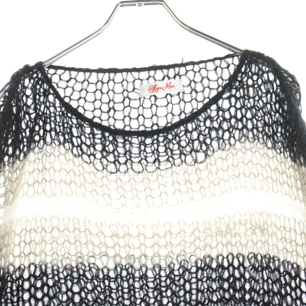 SyuMan(シューマン) 22AW ×iiii MOHAIR KNIT PULLOVER ボーダー柄 モヘアニットセーター ブラック/ホワイト YO22AW-14