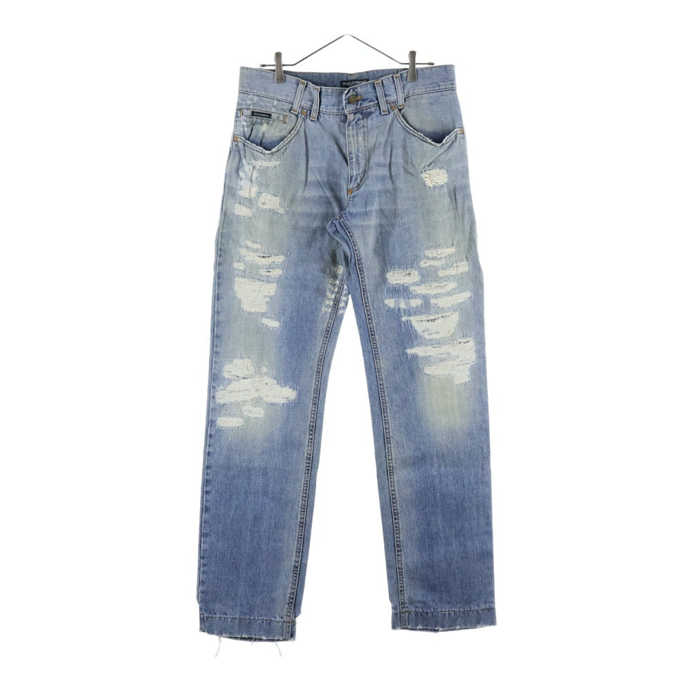 DOLCE & GABBANA(ドルチェアンドガッバーナ) CRASH PROCESSING DAMAGE DENIM PANTS クラッシュ リペア加工 ジップフライ デニムパンツ インディゴ G3018D