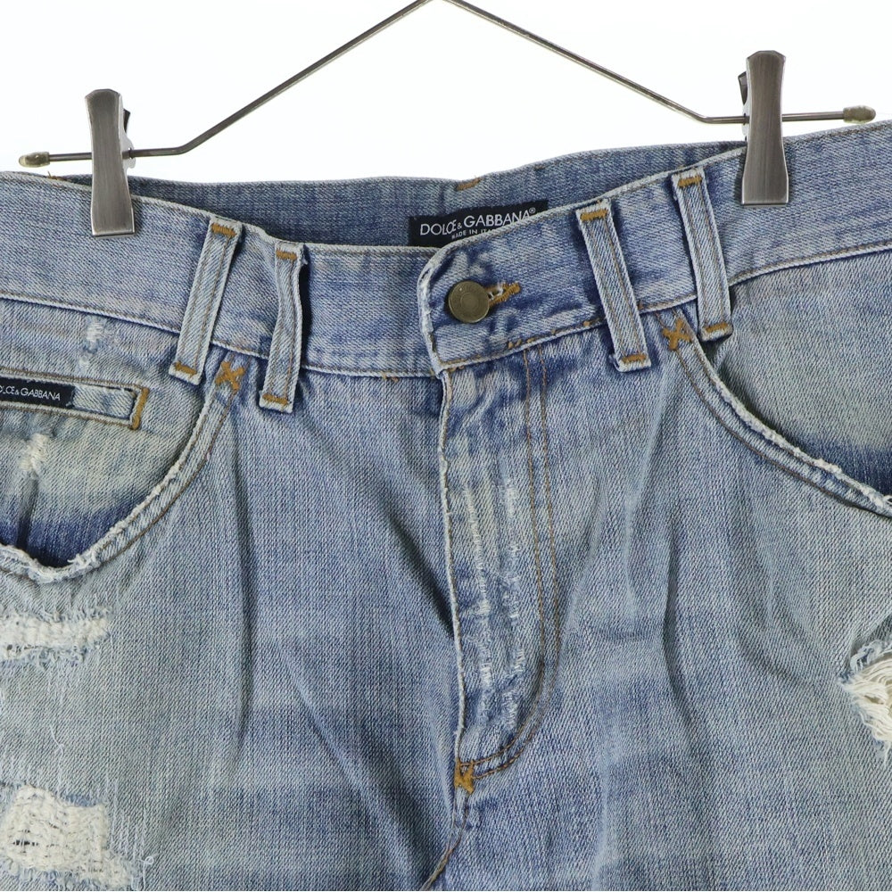 DOLCE & GABBANA(ドルチェアンドガッバーナ) CRASH PROCESSING DAMAGE DENIM PANTS クラッシュ リペア加工 ジップフライ デニムパンツ インディゴ G3018D