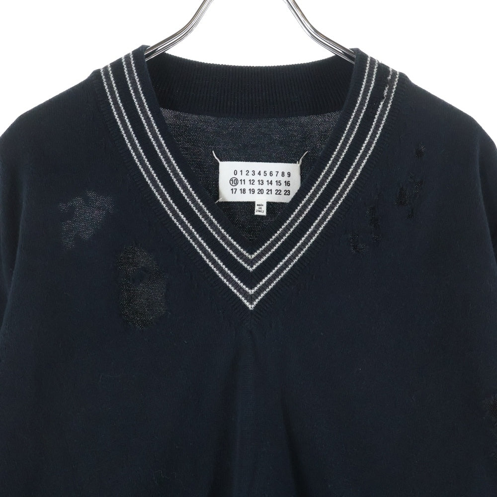 Maison Martin Margiela(メゾンマルタンマルジェラ) 16SS DISTRESSED V-NECK KNIT ダメージ加工 プルオーバーニット ブラック S50HA0627