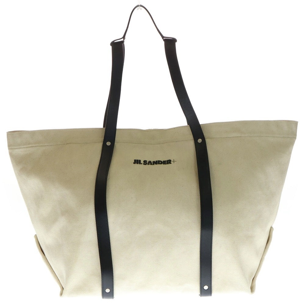 JIL SANDER+(ジルサンダープラス) SHOPPER BAG 2WAY レザーハンドル キャンバス ハンドバッグ アイボリー/ブラック JPPS852013