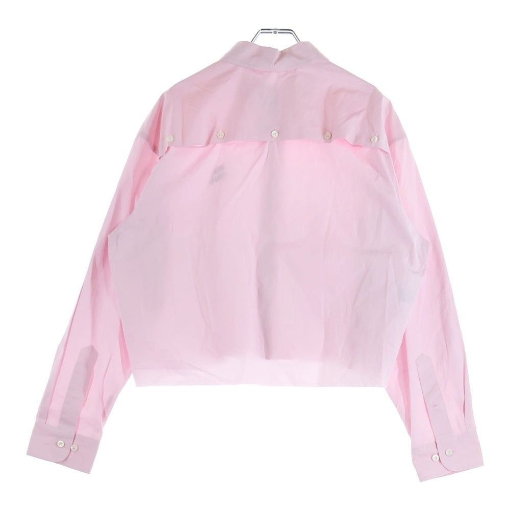 miumiu(ミュウミュウ) 25SS POPLIN SHIRT ロゴ刺繍 カットオフ加工 クロップド ポプリン長袖シャツ ロングスリーブ ピンク MK1950 レディース