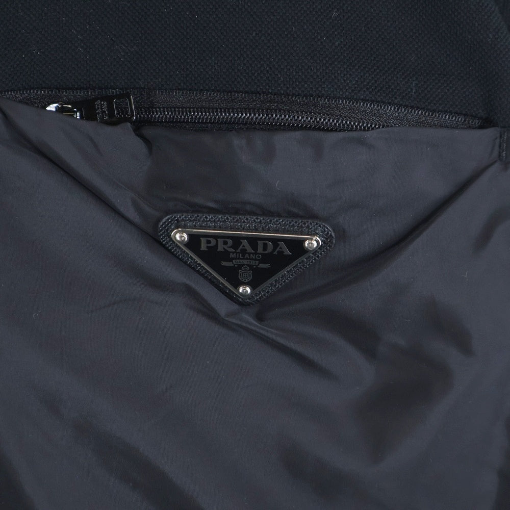 PRADA(プラダ) ナイロンディテール ピケ ポロシャツ ロゴプレート付きナイロン半袖ポロシャツ UJN737 S212 1YR5 ブラック