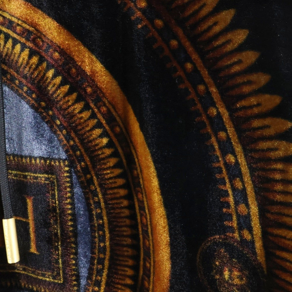 GIANNI VERSACE(ジャンニ ヴェルサーチ) ×KITH フロントプリント ベロア地 フーディーパーカー ブラック