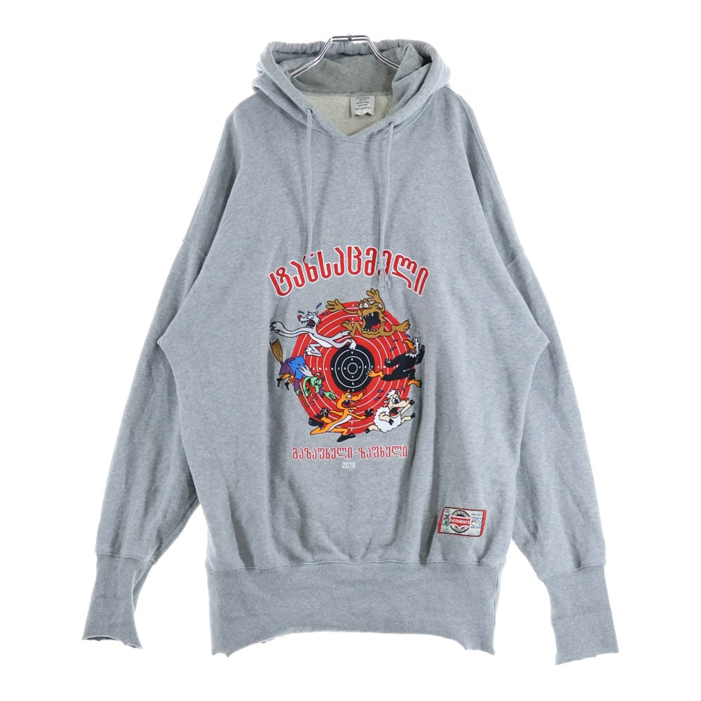 VETEMENTS(ヴェトモン) 19SS CARTOON HOODIE カートゥーン フーディー フロント刺繍 プルオーバーパーカー グレー USS197010