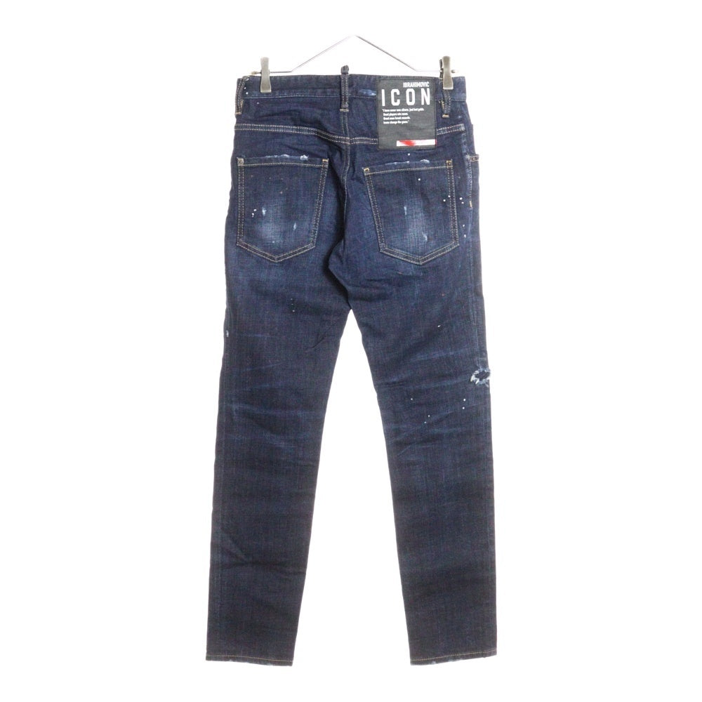 DSQUARED2(ディースクエアード) 21SS SKATER JEANS ペイント加工 ボタンフライ スキニーデニムパンツ インディゴ S79LA0028