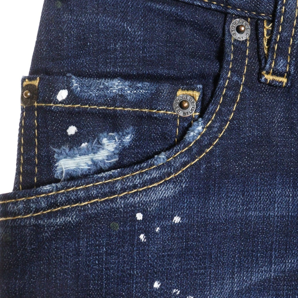 DSQUARED2(ディースクエアード) 21SS SKATER JEANS ペイント加工 ボタンフライ スキニーデニムパンツ インディゴ S79LA0028