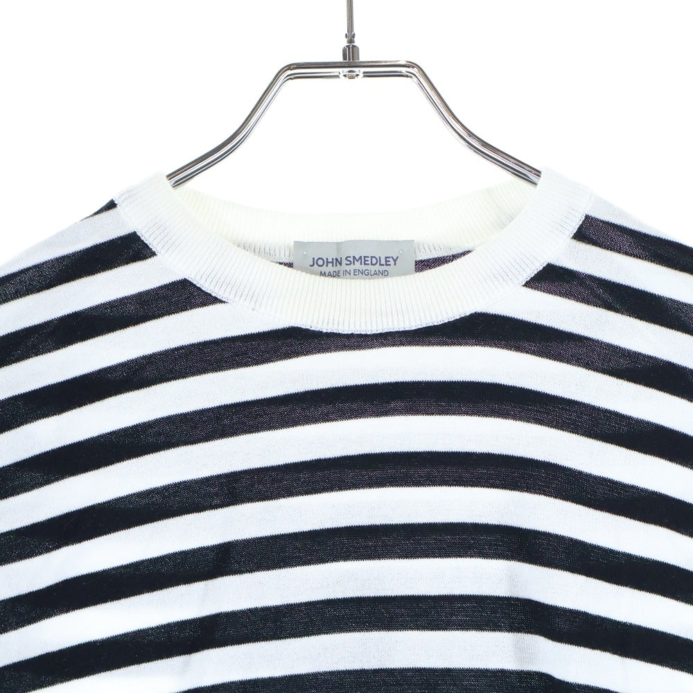 JOHN SMEDLEY(ジョンスメドレー) イングランド製 ボーダー柄 クルーネック コットン 半袖Tシャツ カットソー ホワイト/ブラック