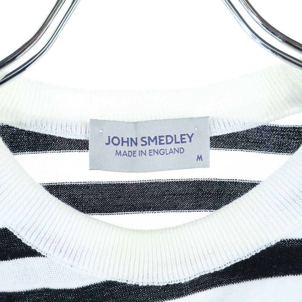JOHN SMEDLEY(ジョンスメドレー) イングランド製 ボーダー柄 クルーネック コットン 半袖Tシャツ カットソー ホワイト/ブラック