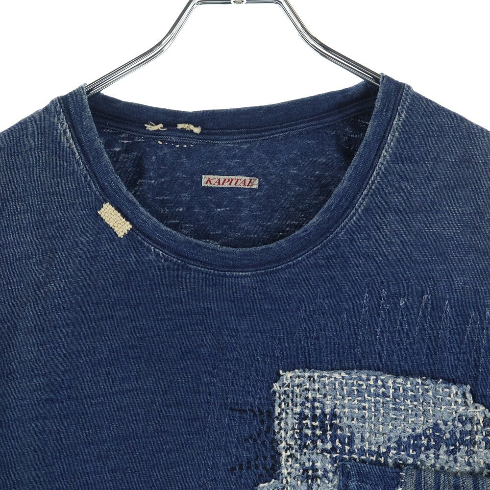 KAPITAL(キャピタル) BORO 刺し子ポケット クルーネック 半袖Tシャツ カットソー インディゴ