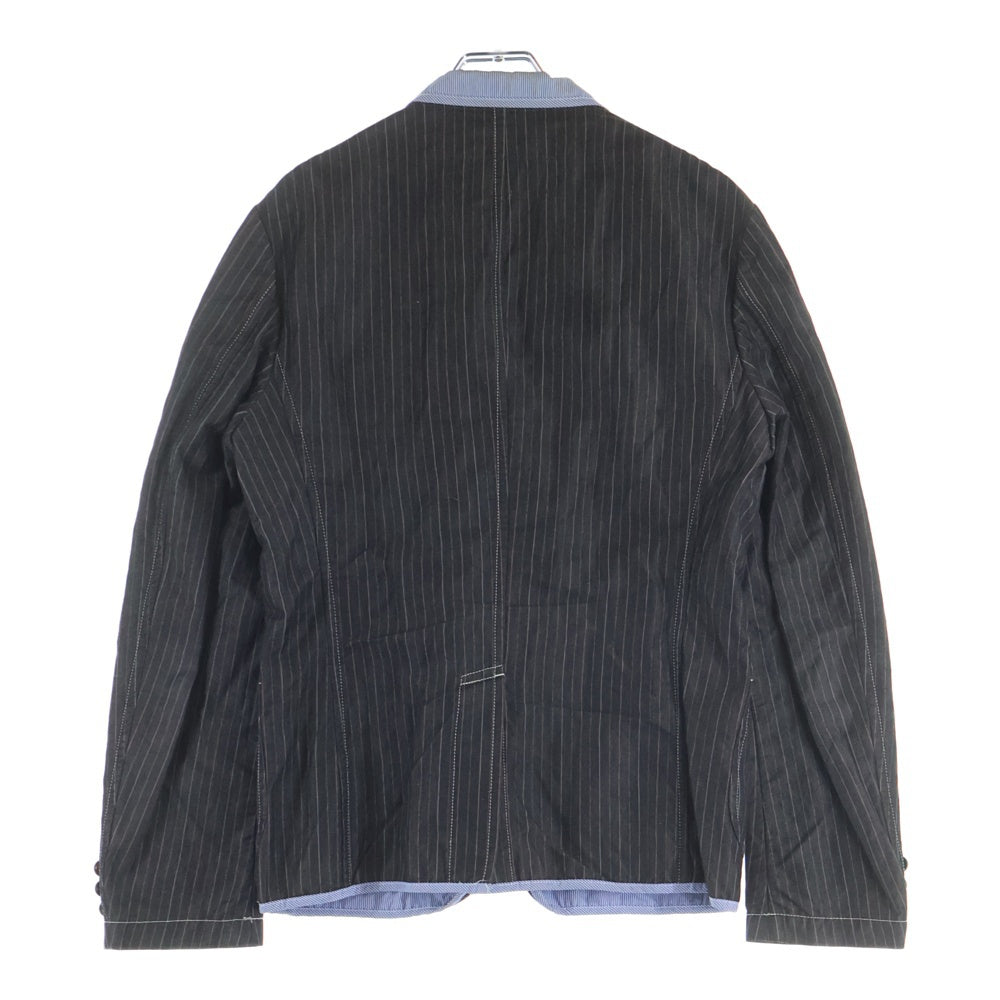 COMME des GARCONS HOMME(コムデギャルソンオム) リネン切替 ストライプテーラードジャケット ブラック HE-J124