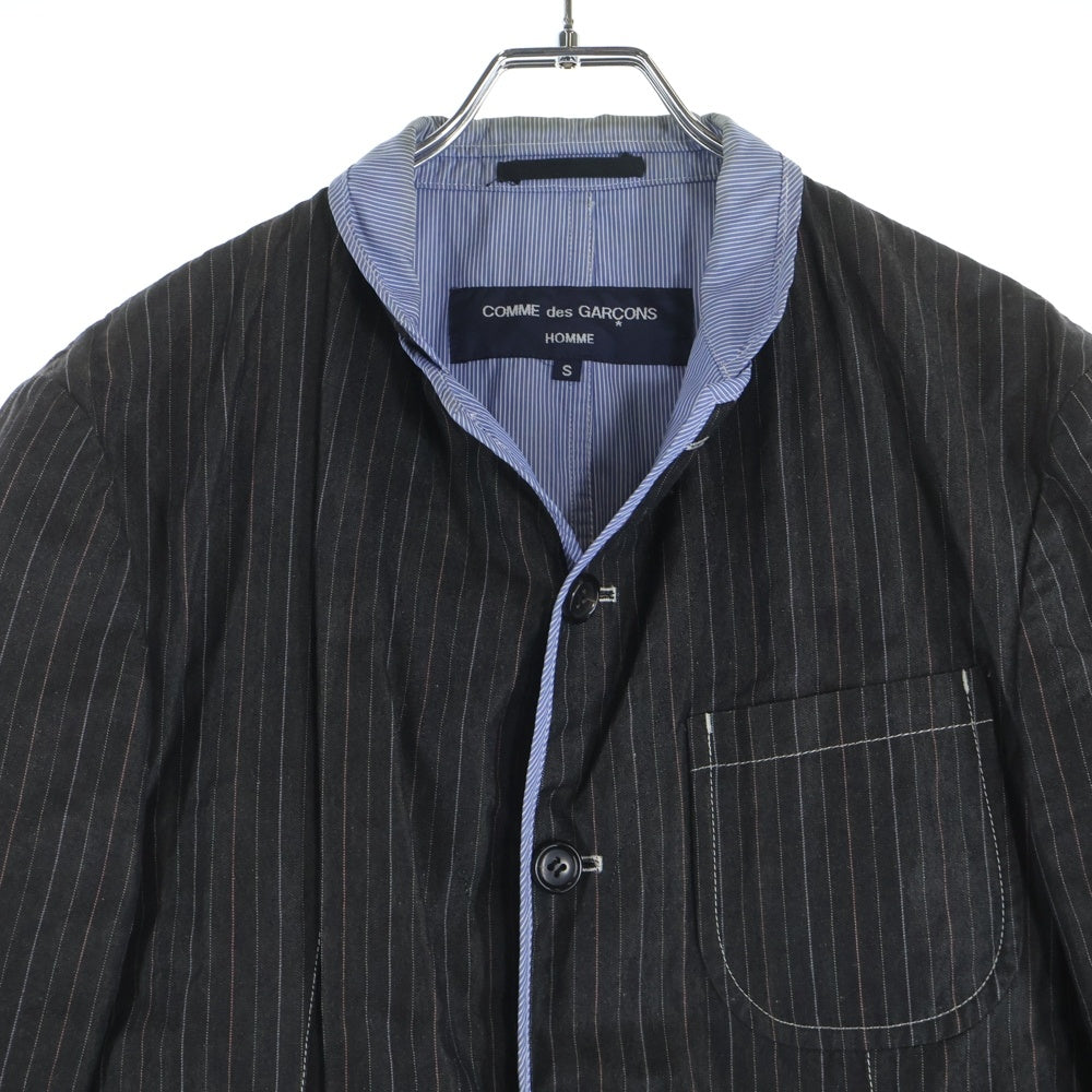 COMME des GARCONS HOMME(コムデギャルソンオム) リネン切替 ストライプテーラードジャケット ブラック HE-J124