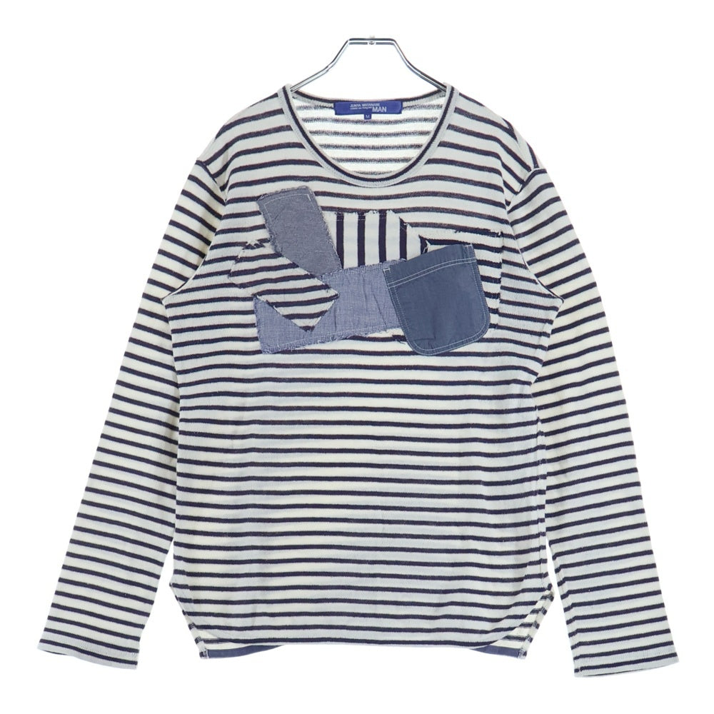 JUNYA WATANABE COMME des GARCONS(ジュンヤワタナベ コムデギャルソン) フロントポケット付 ボーダー コットン長袖Tシャツ ホワイト/パープル WL-T016