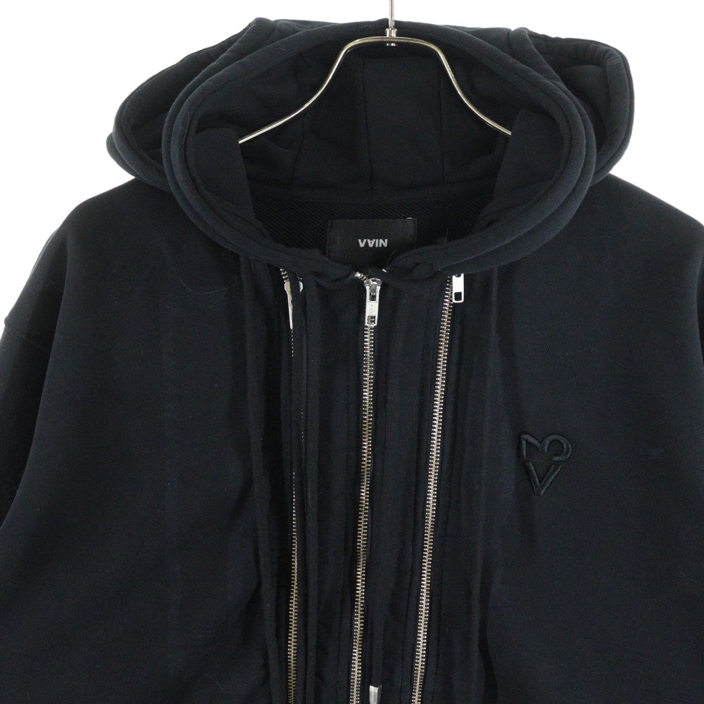VAIN(ヴァイン) THREE ZIP HOODIE 3ジップ ロゴ刺繍 フーディー パーカー ブラック 01259