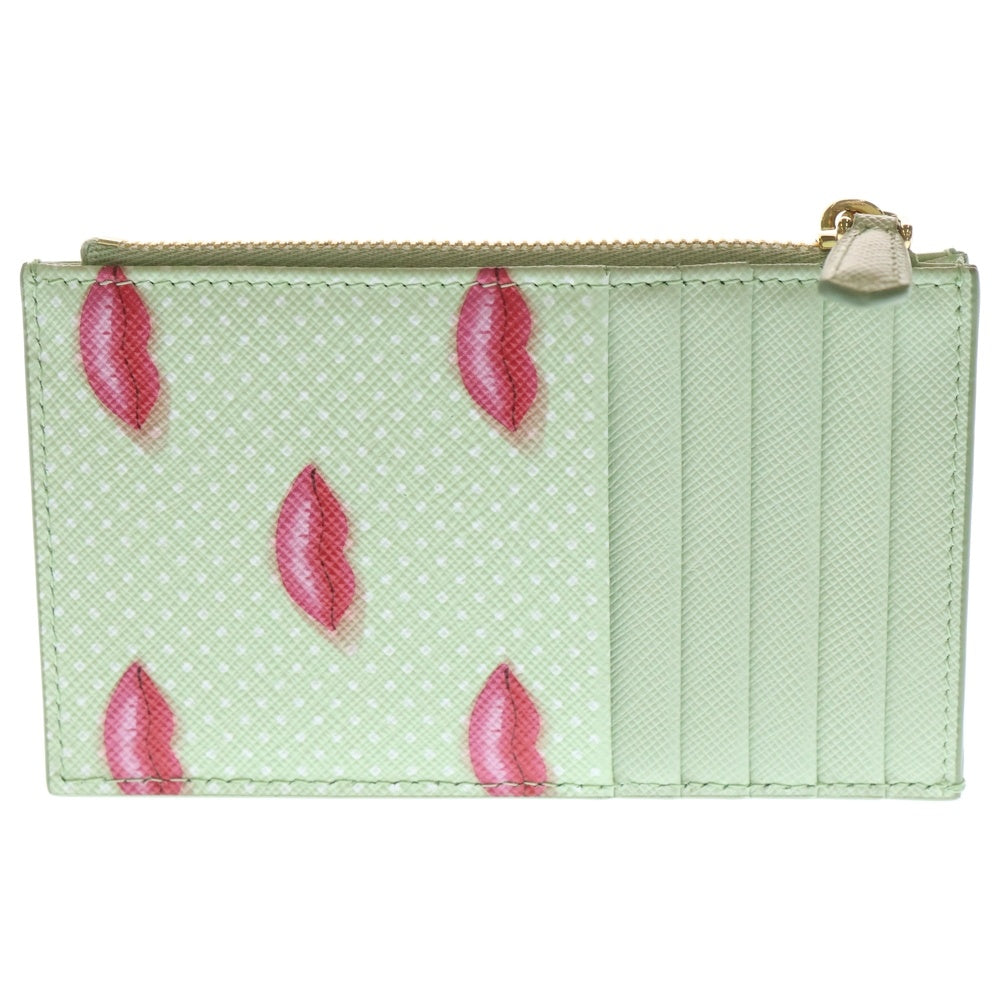 PRADA(プラダ) SAFFIANO サフィアーノ トライアングルロゴ リップスプリント レザー フラグメントケース カード 小物入れ ライトグリーン 1MC086 レディース