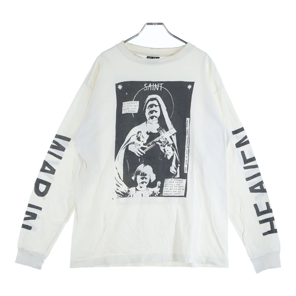 SAINT MICHAEL(セントマイケル) 21AW LS Tee W.I.H フロントプリント クルーネック 長袖Tシャツ ロングスリーブ ホワイト SM-A21-0000-021