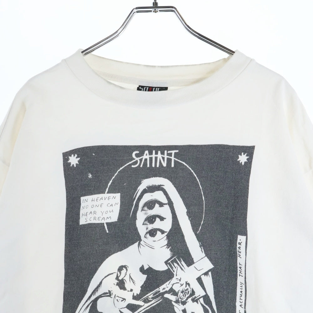 SAINT MICHAEL(セントマイケル) 21AW LS Tee W.I.H フロントプリント クルーネック 長袖Tシャツ ロングスリーブ ホワイト SM-A21-0000-021