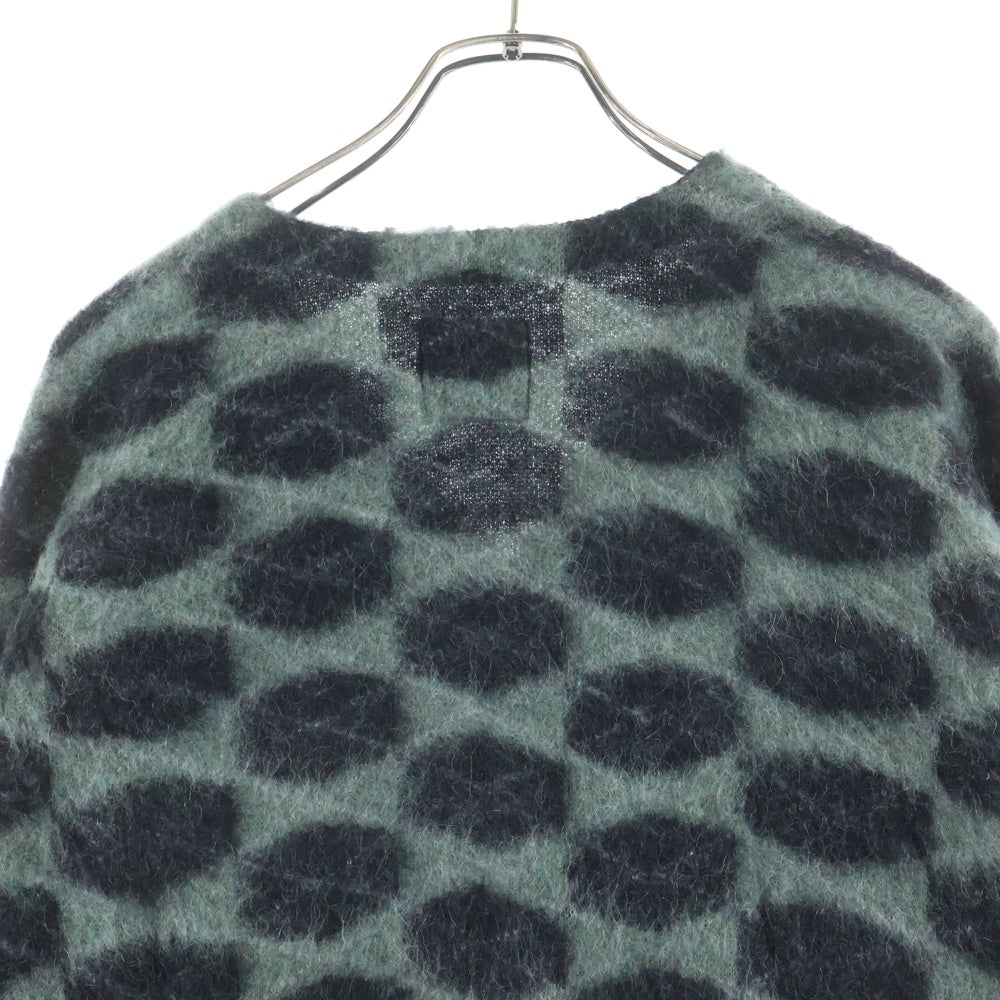 WASTED YOUTH(ウェイステッドユース) KNIT CARDIGAN ロゴ刺繍 カラーブロック モヘアニットカーディガン グリーン/ブラック WY28CS003