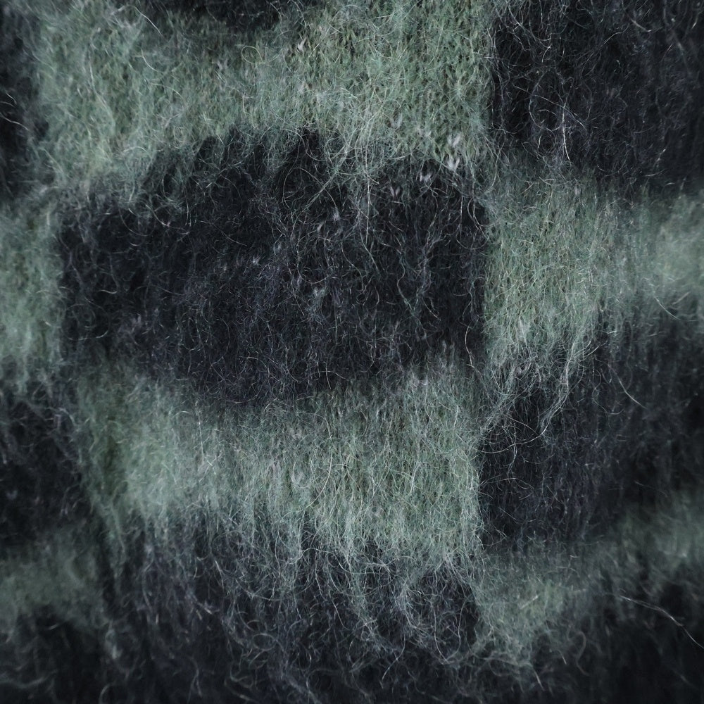 WASTED YOUTH(ウェイステッドユース) KNIT CARDIGAN ロゴ刺繍 カラーブロック モヘアニットカーディガン グリーン/ブラック WY28CS003