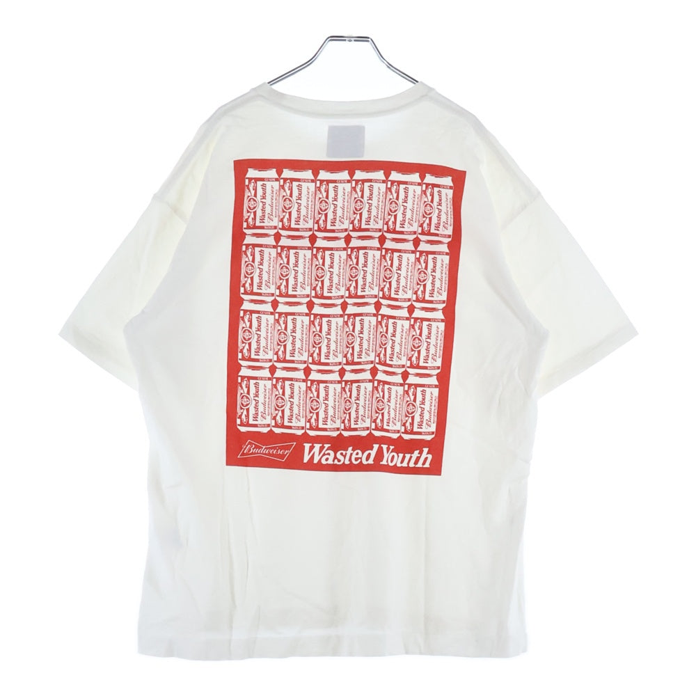 WASTED YOUTH(ウェイステッドユース) フロントプリント クルーネック 半袖Tシャツ カットソー ホワイト